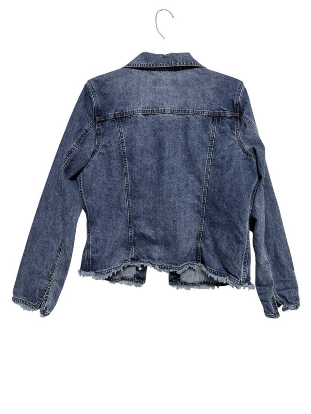 FDJ French Dressing Jeans Denim Jacket Size Large Distressed Raw Hems Festival - Picture 3 of 7